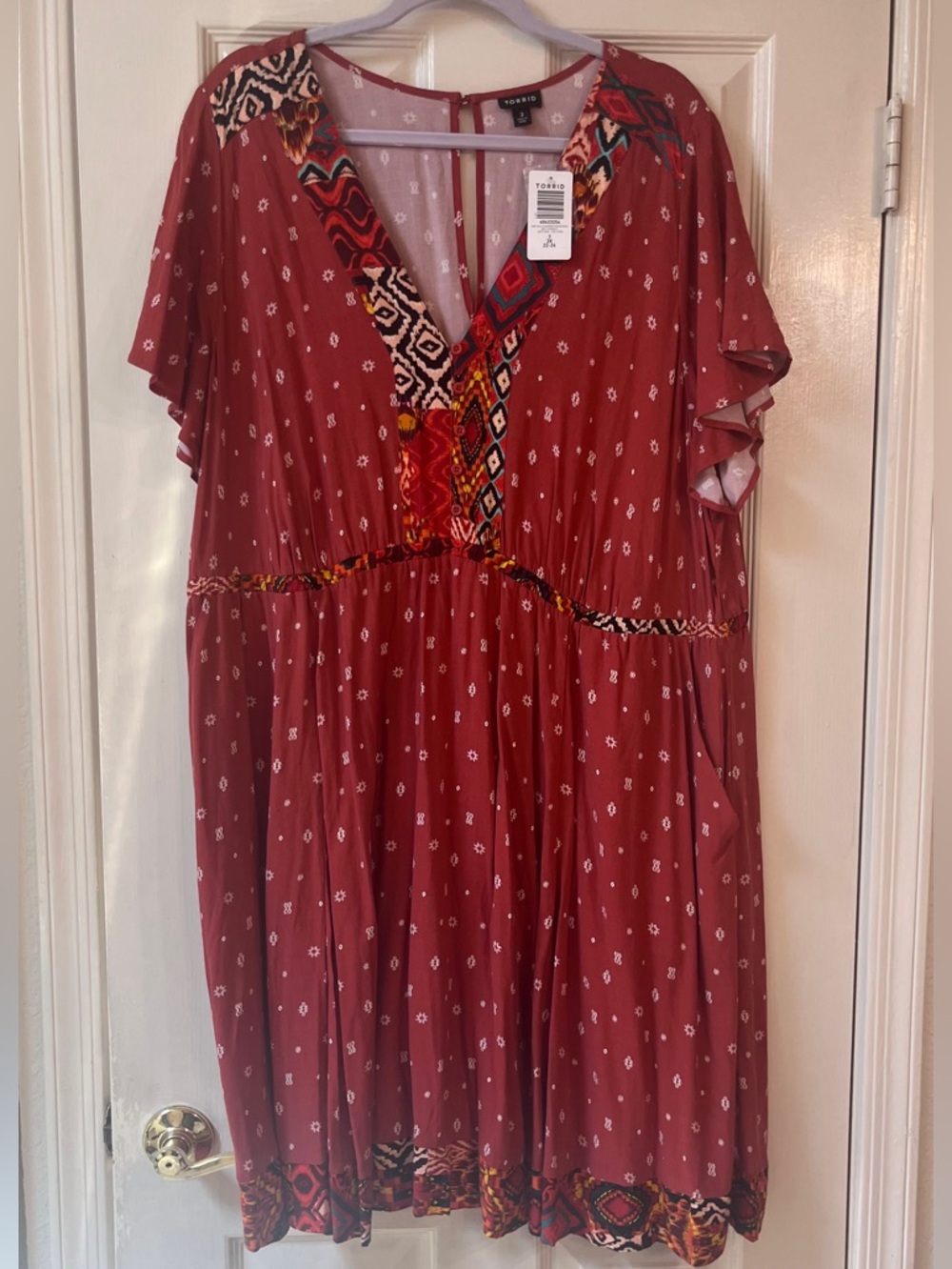 NWT Torrid Red Boho V-Neck Midi Dress with Ethnic Trim